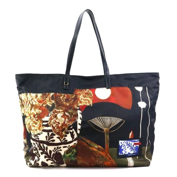 PRADA Shoulder Bag Tote Bag Black/Multicolor Nylon/Leather